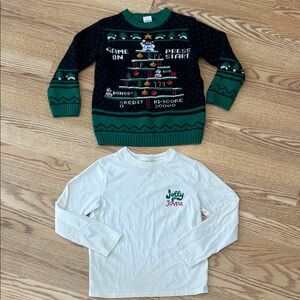 Lot Boys Gamer Holiday Sweater & Long Sleeve Jolly tee sz 6 / 7